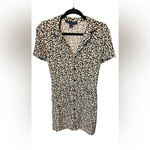 French Connection Blue & White Floral Mini Dress Size 6 | Belted Shirt Dress